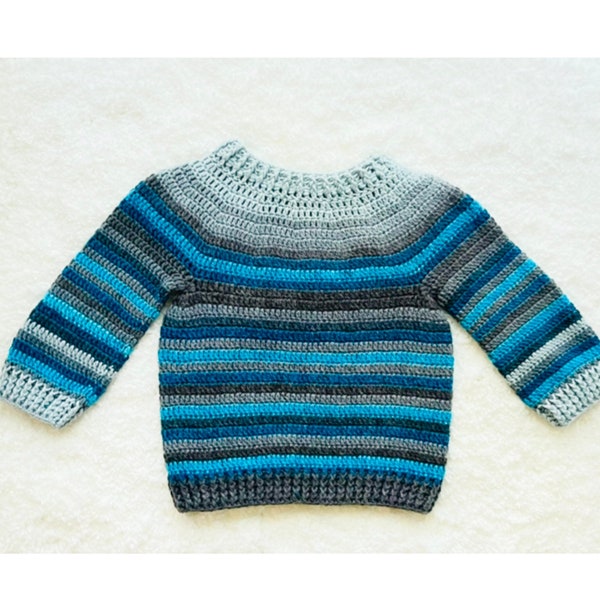 Digital PDF Crochet Pattern: Raglan Top Crochet pullover sweater for boys and girls with follow along video tutorial by Crochet for Baby