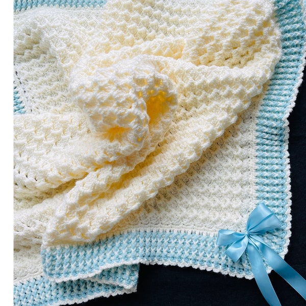 Digital PDF Crochet Pattern: Crystal Waves Crochet Stitch Baby Blanket Pattern with Easy Crochet Border and video tutorial Crochet for Baby