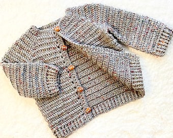 Patrón PDF digital de crochet: Suéter tipo cárdigan de crochet fácil para niños y niñas con videotutorial para seguir, patrones de crochet para bebés