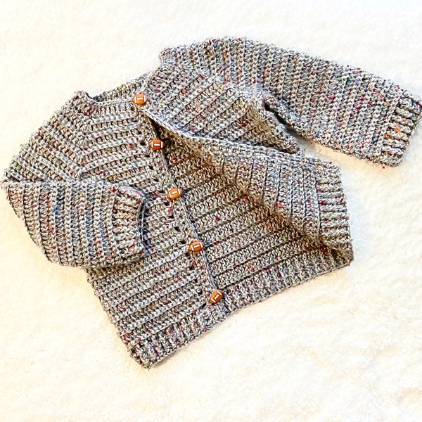 Digital PDF Pattern: Easy Crochet Cardigan Sweater for Toddlers, Boys, Girls with Video Tutorial by Crochet for Baby The Grayson Sweater