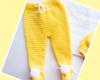 Digital PDF Crochet Pattern: Crochet baby pants, baby leggings or footed pants pattern with follow along video tutorial by Crochet for Baby