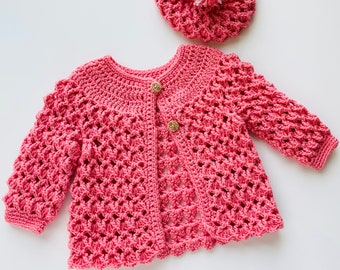 Digital PDF Crochet Pattern: Marshmallow Crochet Jacket or Coat sweater for girls and matching hat with follow along video tutorial