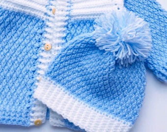 Digital PDF Crochet Pattern: Crochet Baby Beanie Hat for boys and girls with easy alpine stitch pattern and video tutorial, Crochet for Baby