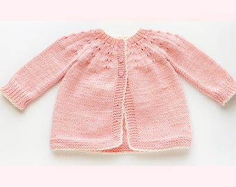 Patrón de tejido digital en PDF: Suéter, abrigo o chaqueta de bebé tipo cárdigan con margaritas, tejido fácil, con videotutorial paso a paso de Knitting for Baby