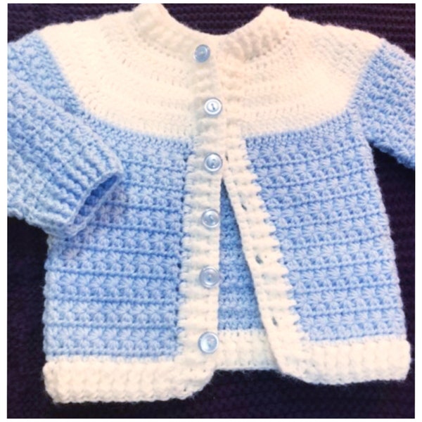 Digital PDF Crochet Pattern: Star Stitch crochet baby cardigan sweater or jacket pattern various sizes with video tutorial Crochet for Baby