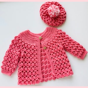 Digital PDF Crochet Pattern: Marshmallow Crochet Jacket or Coat sweater for girls and matching hat with follow along video tutorial