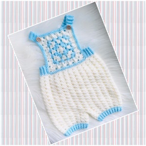 Digital PDF Crochet Pattern: Baby Romper, Shortalls, Granny Square Overalls for Boys and Girls with video tutorial by Crochet for Baby