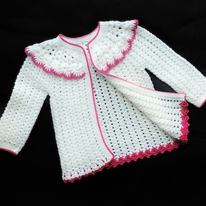 Digital PDF Crochet Pattern: Crochet Cardigan Sweater, Coat or Jacket for girls pattern with follow along video tutorial by Crochet for Baby