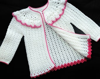 Digital PDF Crochet Pattern: Crochet Cardigan Sweater, Coat or Jacket for girls pattern with follow along video tutorial by Crochet for Baby