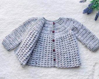 Digital PDF Crochet Pattern: Amelia crochet cardigan sweater, coat pattern with Crystal Waves Stitch and video tutorial by Crochet for Baby