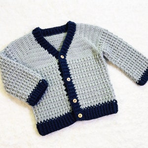 Digital PDF Crochet Pattern: Easy Crochet V Neck Cardigan Sweater for boys and girls with follow along video tutorial, Crochet for Baby