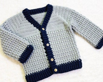 Digital PDF Crochet Pattern: Easy Crochet V Neck Cardigan Sweater for boys and girls with follow along video tutorial, Crochet for Baby