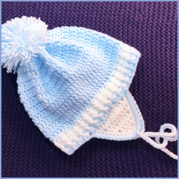 Digital PDF Crochet Pattern: Crochet Baby Hat with ear flaps or baby cap pattern for boys and girls with video tutorial by Crochet for Baby