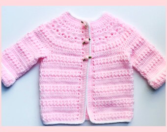 Digital PDF Crochet Pattern: Crochet Baby Cardigan Sweater, Coat or Jacket with follow along video tutorial, Crochet for Baby patterns