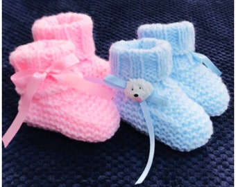 Digital PDF Knit Pattern: Easy Knit Baby Booties, Newborn Knit Shoes, Cuffed Booties Beginner Friendly with Video Tutorial Crochet for Baby