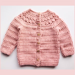 Digital PDF Crochet Pattern: Lacy Yoke Crochet Cardigan Sweater for girls, Coat, Jacket various sizes with video tutorial - Crochet for Baby