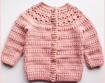 Digital PDF Crochet Pattern: Crochet Cardigan Sweater for girls, Coat or Jacket pattern with follow along video tutorial by Crochet for Baby