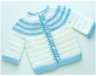 Digital PDF Crochet Pattern: Bean Stitch Crochet Baby Cardigan Sweater pattern with follow along video tutorial by Crochet for Baby