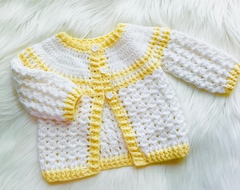 Digital PDF Crochet Pattern: Easy crochet baby Ellie cardigan sweater, coat or jacket with video tutorial by Crochet for Baby patterns
