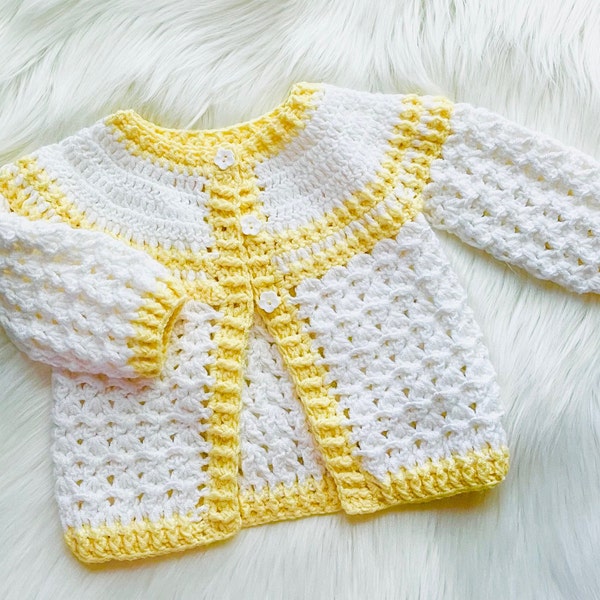 Digital PDF Crochet Pattern: Easy crochet baby Ellie cardigan sweater, coat or jacket with video tutorial by Crochet for Baby patterns