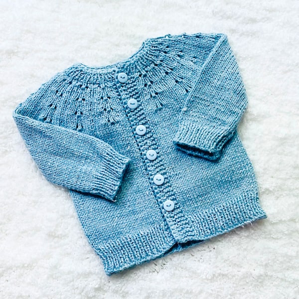 Digital PDF Knit Pattern: Easy Knit Baby Cardigan Sweater, coat or jacket with follow along video tutorial, Knitting for Baby patterns