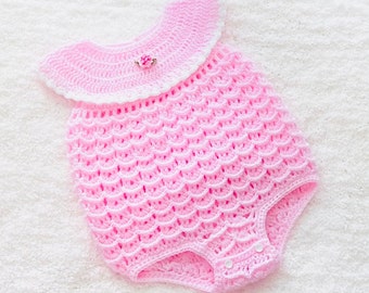 Digital PDF Crochet Pattern: Crochet bubble style romper pattern or girls romper in various sizes with video tutorial by Crochet for Baby