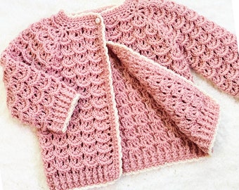 Patrón de crochet digital en PDF: Patrón de suéter, chaqueta o abrigo tipo cárdigan a crochet para niñas con video tutorial de crochet para bebé