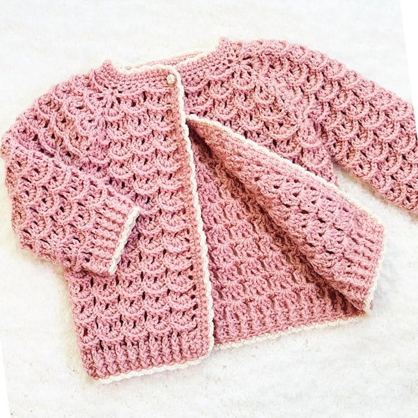 Digitale PDF Häkelanleitung: Häkelanleitung Cardigan Pullover, Jacke oder Mantel für Mädchen mit Mitzieh-Video-Anleitung von Crochet for Baby