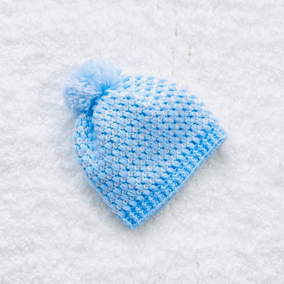 Digital PDF Crochet Pattern Bean Stitch Crochet Baby Beanie Hat With