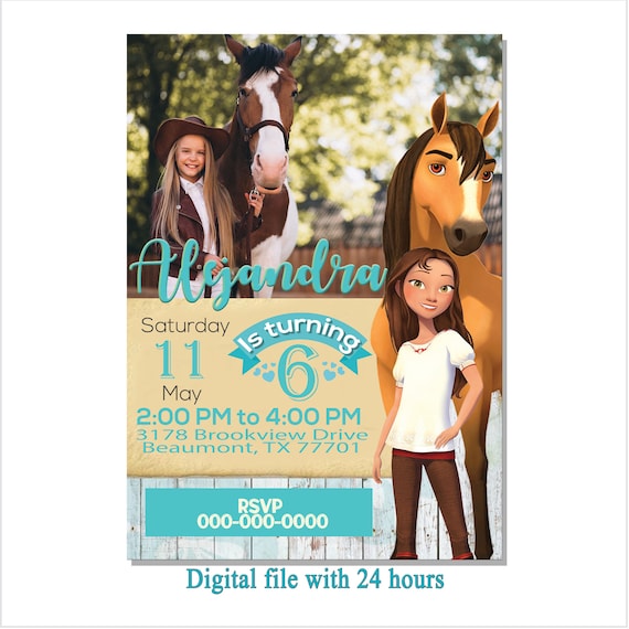 Blue And White Horses Personalised Children/'s Birthday Party Invitations