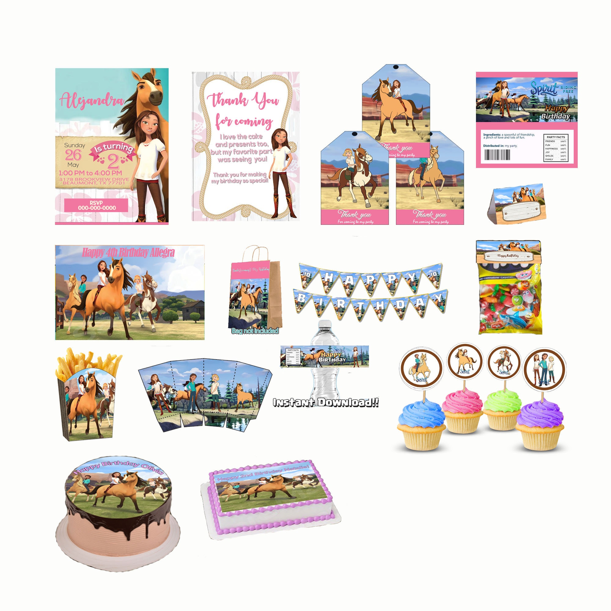 Horse Party Set Printable, Horse Birthday, Horse Party Supplies,digital ...