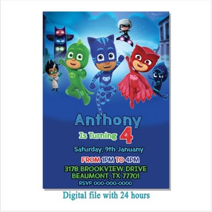 PjMask Invitation,PjMask Birthday, PjMask Party Supplies,DIGITAL