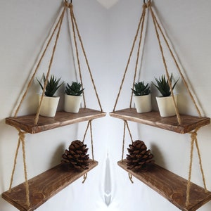 Handmade Rustic Wood Hanging Shelf: 2/3 Tier Coastal Decor