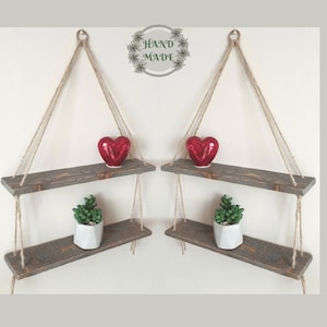 Handmade Rustic 2-Tier Hanging Rope Shelf: Shabby Chic Decor
