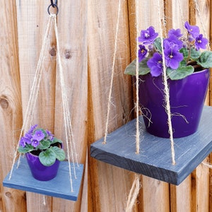 Hanging Wooden Plant Shelf Set: Grey Waxed Shabby Chic Decor