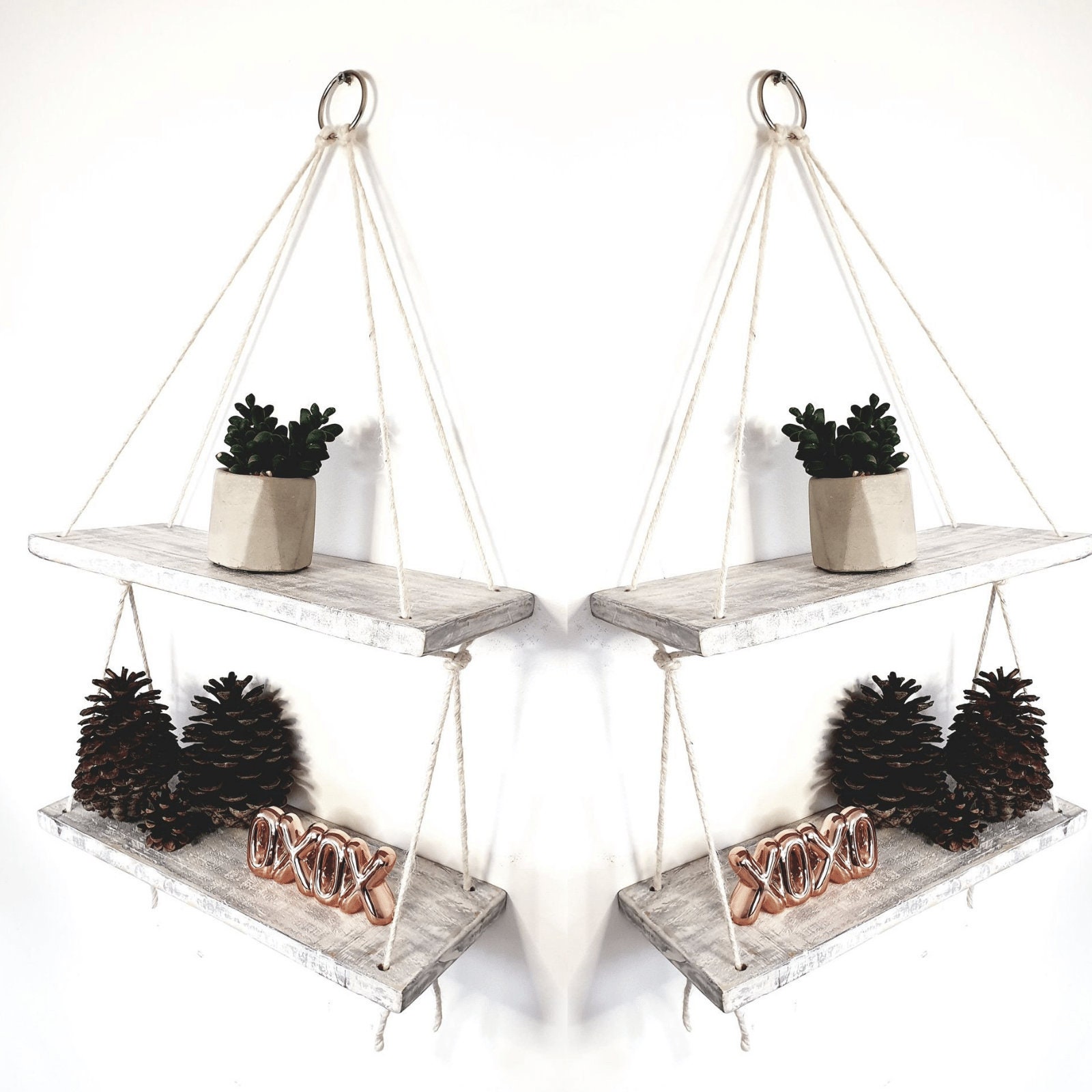 BLANCO 2 niveles hecho a mano pared estantes madera rústica | Etsy