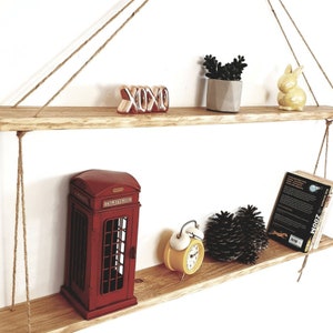 Rustic 2-Tier Hanging Rope Shelf: Reclaimed Wood, 80cm