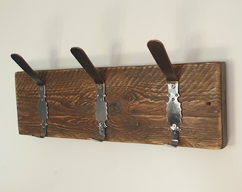 Handmade Reclaimed Wood Coat Rack: Rustic Industrial Wall Hooks