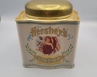 VTG 1984 Hershey's Cacao Boîte métallique de collection avec couvercle, récipient de rangement carré pour cuisine, articles en soie, chérubin
