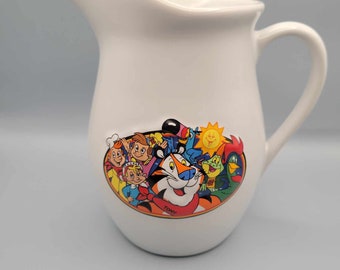 Vintage Kelloggs Milk Jug Pitcher 1999 with Characters (Tony the Tiger, Snap Crackle Pop, Toucan Sam, Dig 'Em)