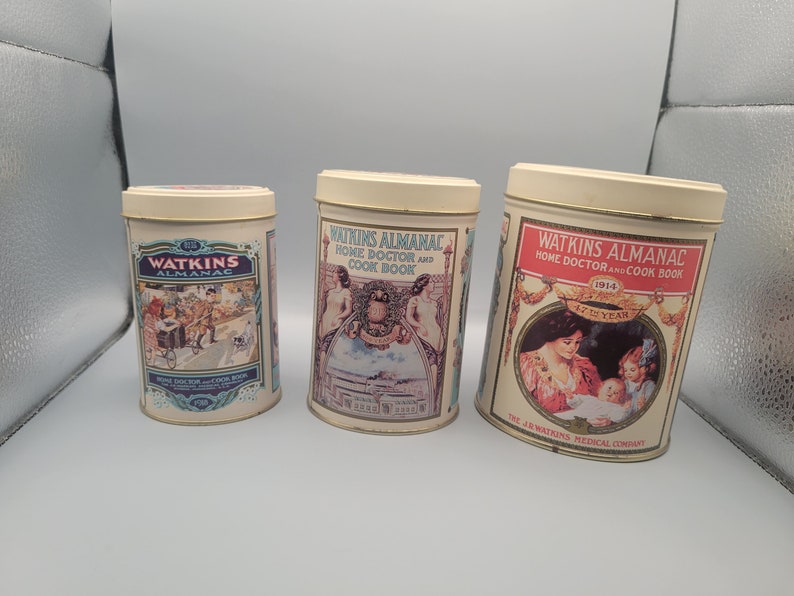 Ensemble de 3 boîtes de conserve gigognes Watkins, 125e anniversaire, vintage image 3