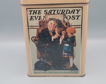 Vintage Saturday Evening Post Illustrations Tin Container By Norman Rockwell Collector's Series Made in England 1970s