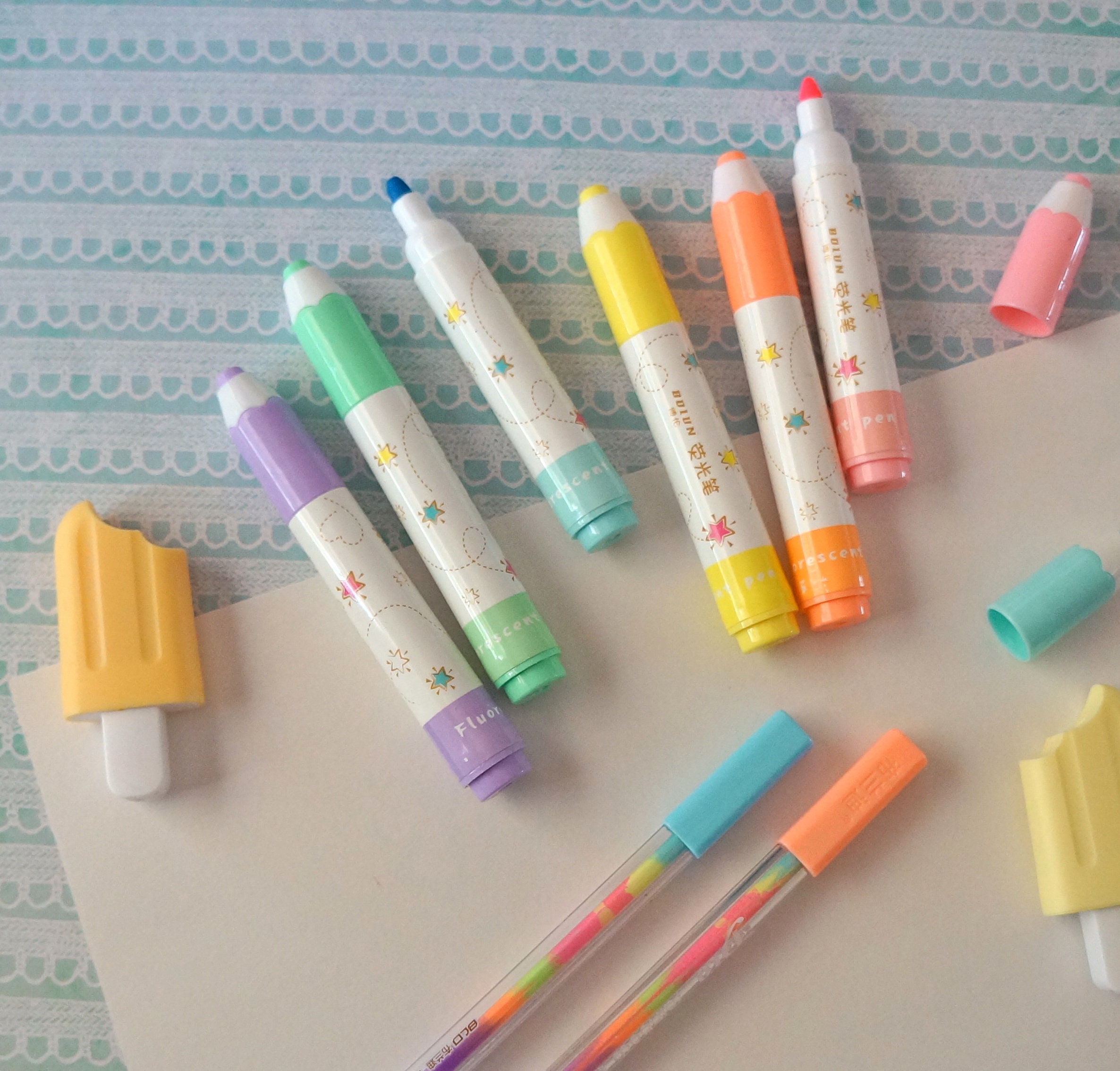 6pcs/lot Cute Cartoon Highlighters School Office Stationery Students  Drawing Supplies Kawai Pencil Mini Paint Marker Pen 