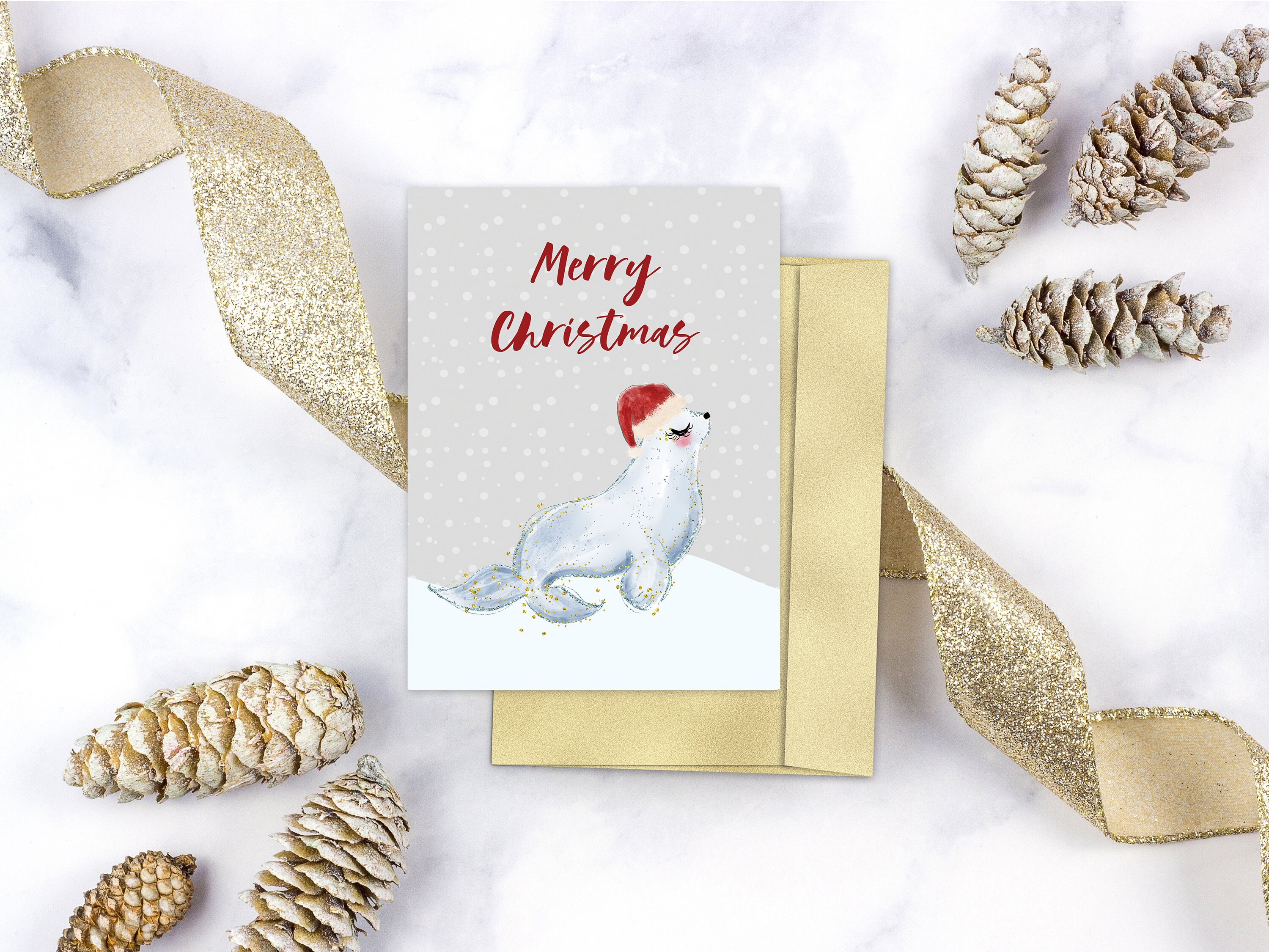 Printable Seal Christmas Card Holiday Animal Card Instant Etsy