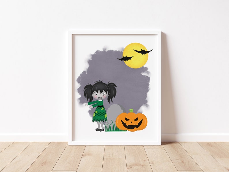 Cute Zombie Girl Halloween Art Print Halloween Prints for Etsy