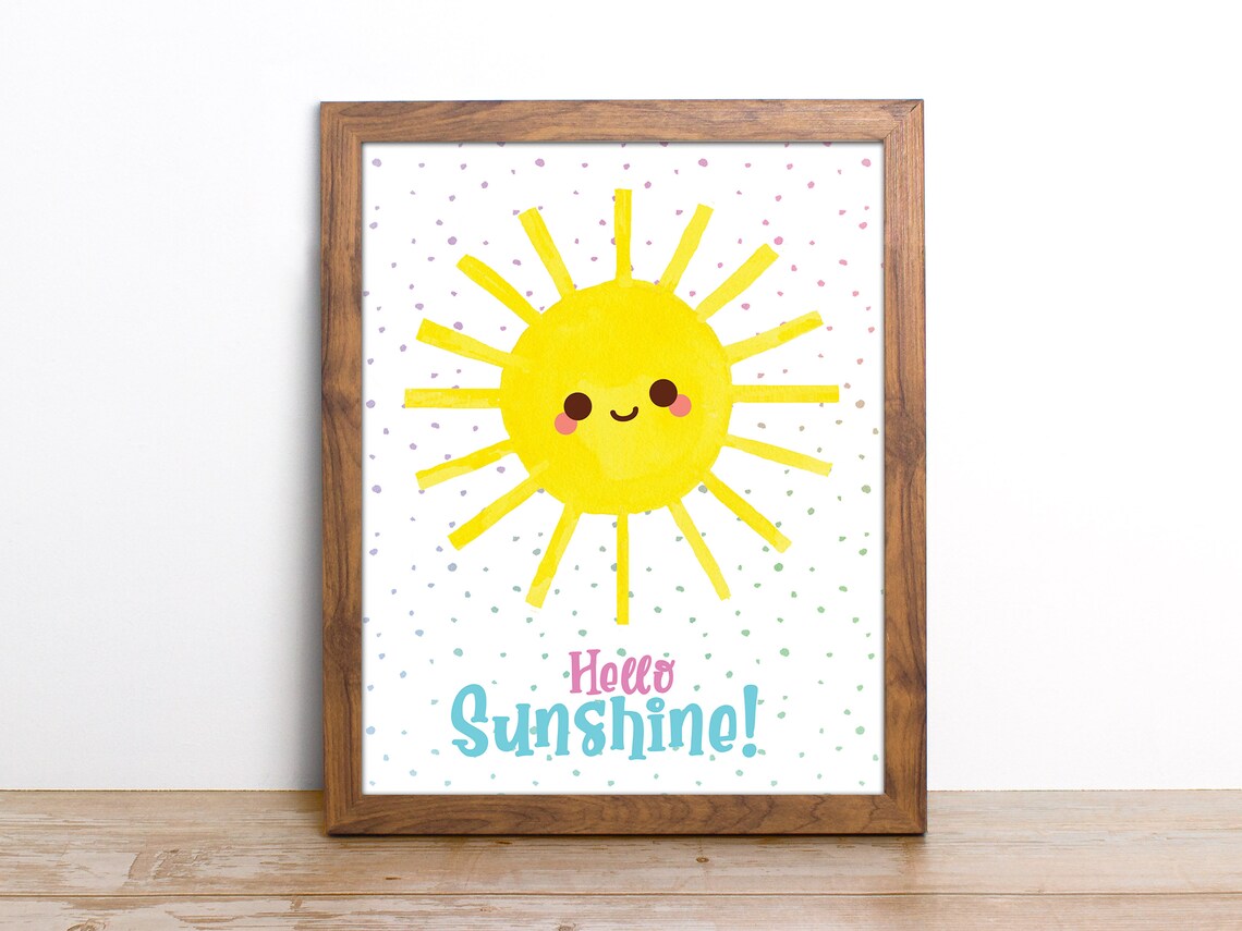 Hello Sunshine Quote Wall Art Cute Sun Nursery Decor Weather Etsy