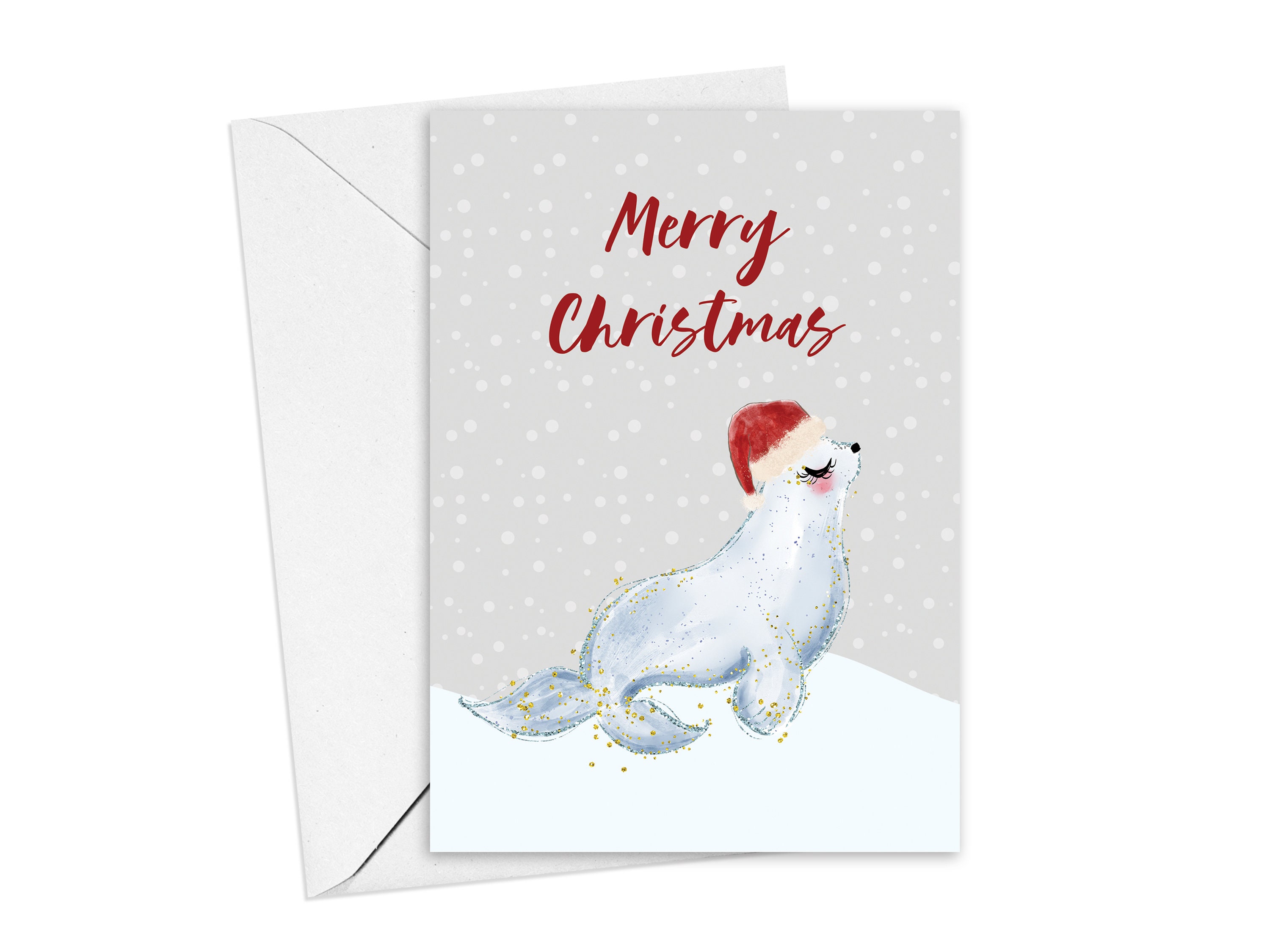 Printable Seal Christmas Card Holiday Animal Card Instant Etsy