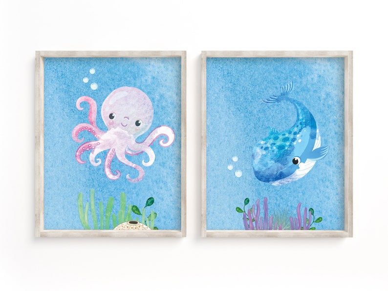 Ocean Nursery Wall Art Set Sea Animal Prints Set of 2 Etsy