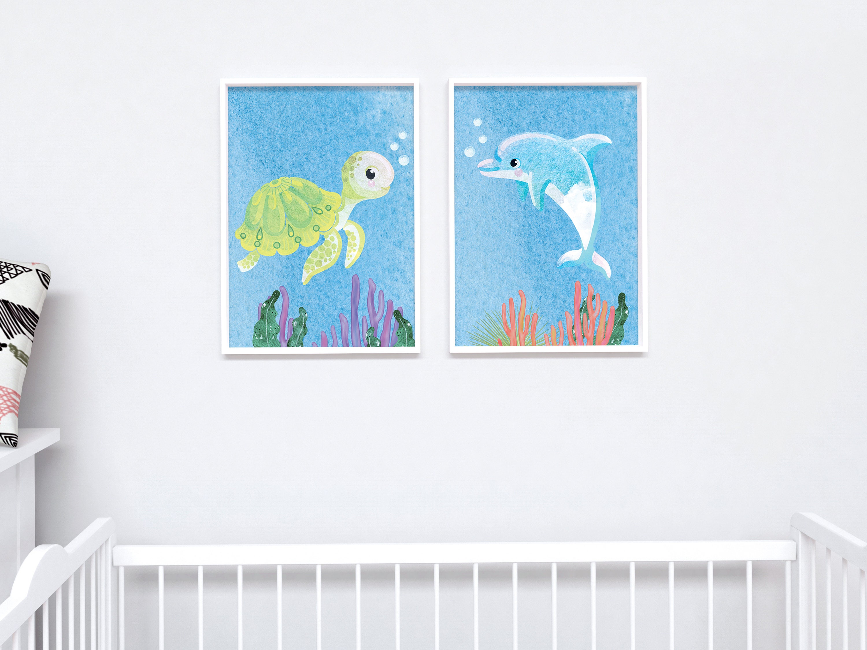 Ocean Nursery Wall Art Set Sea Animal Prints Set of 2 Etsy