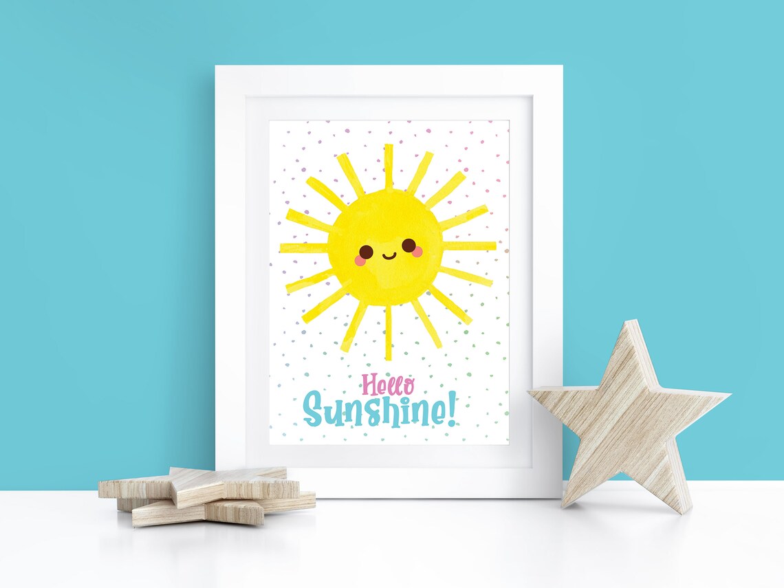 Hello Sunshine Quote Wall Art Cute Sun Nursery Decor Weather Etsy